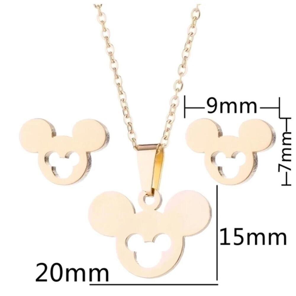 Mouse Set - Gold - 16-18" Necklace & Earrings